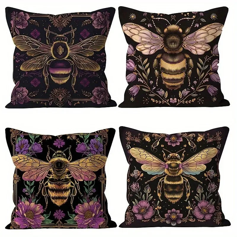 taie d'oreiller abeille vintage fleurs noir polyester lit chambre décoration maison opacité