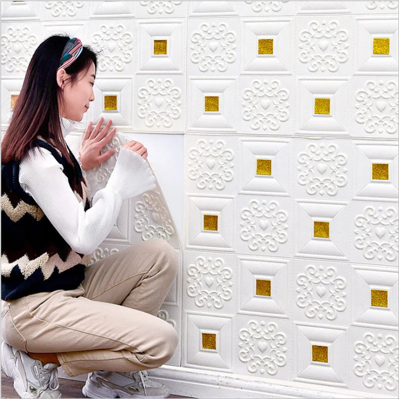 panneaux decoratifs modernes blancs ornements floraux adhesifs murs decoration impermeables mousse 70cmx70cm set