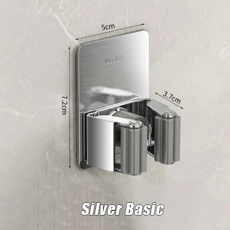 porte balai acier inoxydable adhésif mural moderne gris rangement salle bain étanche