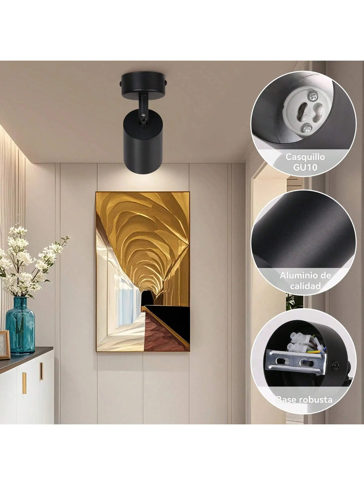 Spot lumineux noir moderne plaque montage câble led gu10 5w économeénergie chambre cuisine
