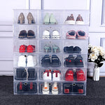 boîtes chaussures transparentes modernes pliables empilables anti poussière poignées incluses stockage ecofriendly