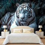 tapisserie murale tigre blanc imprimé décoration salon chambre entrée scandinave polyester dirt repellent lint
