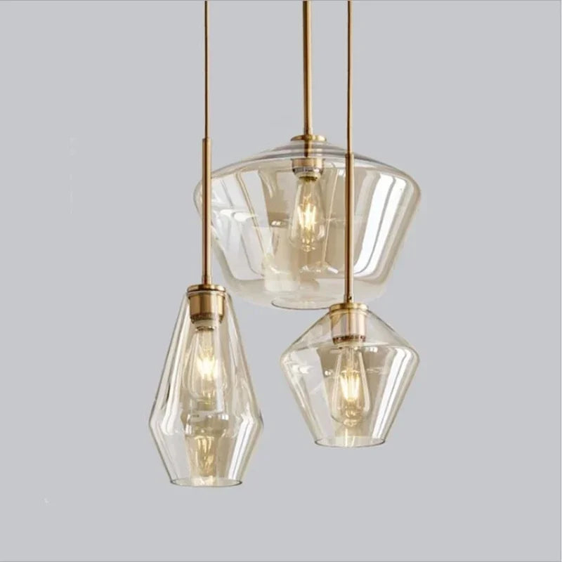 lampe suspendue moderne transparente chaîne dorée ampoule incluse flux lumineux variable certifications multiples sécurité