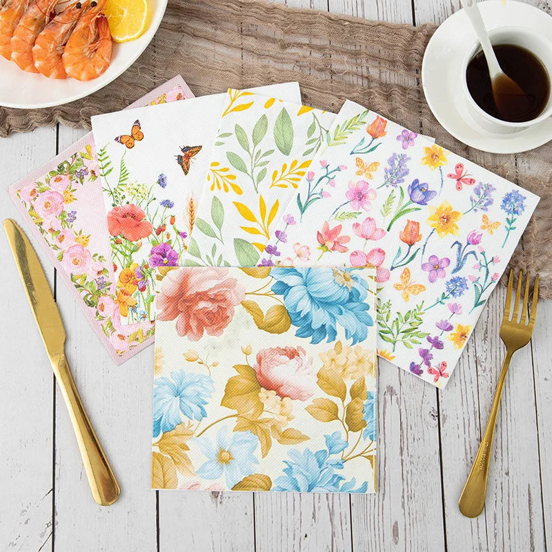 serviettes papier multicolores fleurs décoratives anniversaire mariage fêtes thème rétro printemps vintage