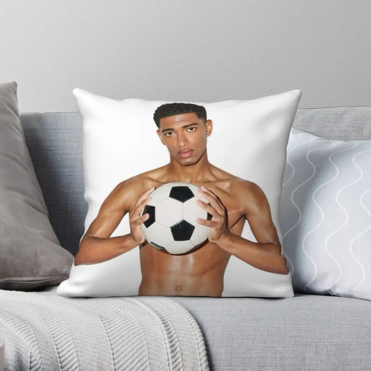 taies d'oreiller polyester coton motif football blanc moderne 45x45cm zip invisible