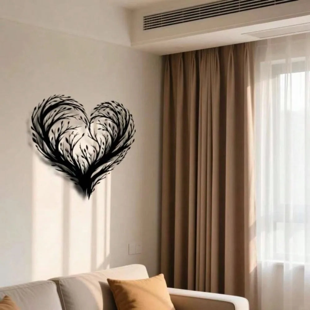 décoration murale cœur floral moderne noir branches feuilles romantique chambre saint valentin