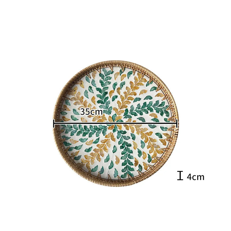 assiette plate décorative rotin tressé motif fleurs boho rustique couleur naturelle