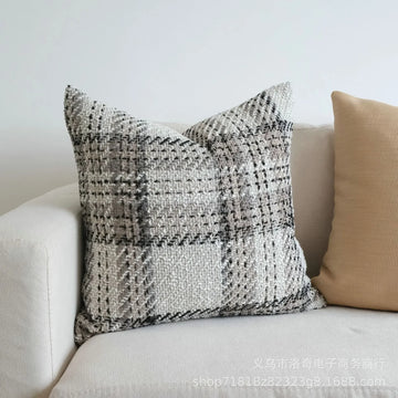 housse coussin gris noir blanc motif géométrique contemporain polyester coton non toxique respectueux environnement