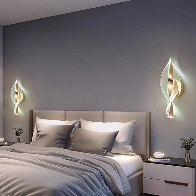 lampes murales modernes or blanc abat jour translucide spirale trois couleurs lumière chambre coucher