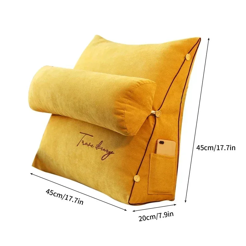 coussin multifonctionnel velours uni jaune bleu marine gris moderne amovible poche smartphone 45x20cm