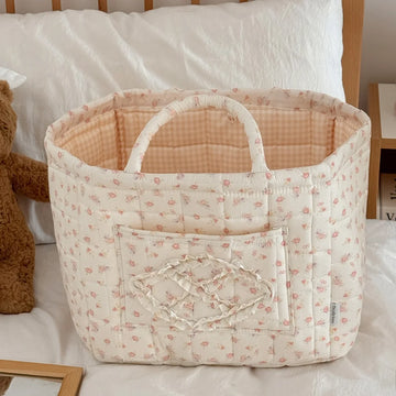 panier rangement tissu rose motifs floraux doux romantique