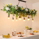 Suspension lumineuse rustique feuilles fleurs vert blanc led pendentif naturel chambre salon