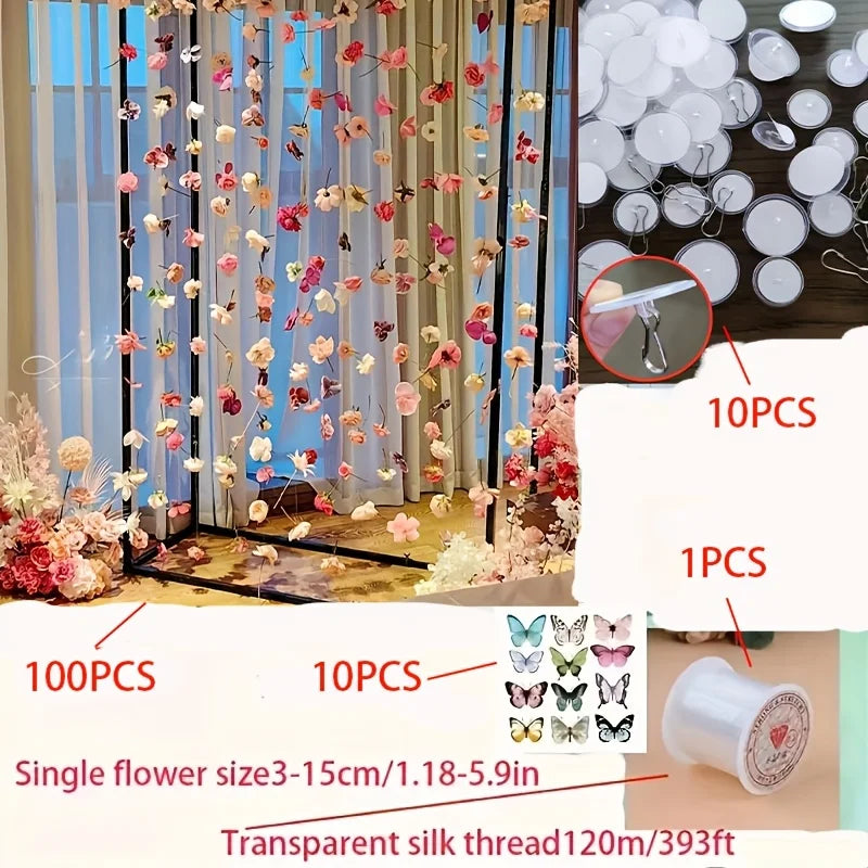 décoration intérieure guirlande fleurs artificielles papillons clips romantique mariage maison