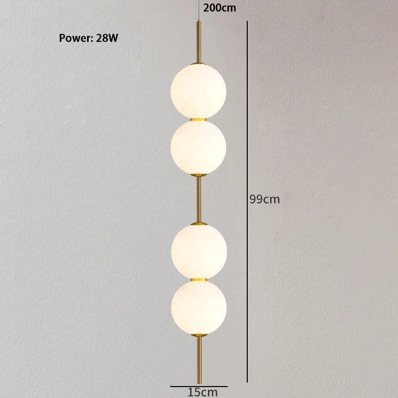 suspension lumineuse moderne blanc doré sphères translucides câble suspendu minimaliste trois leds chambre salon