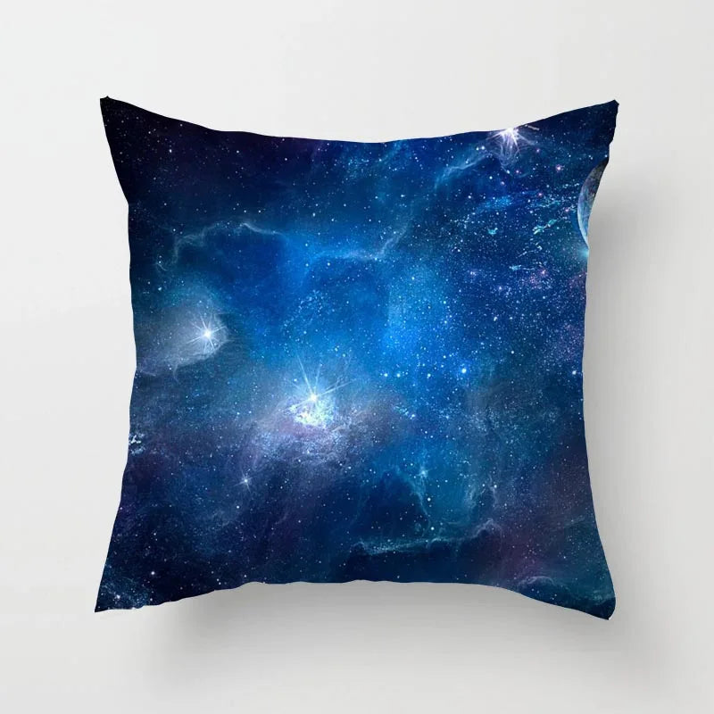 coussin carré moderne nuages étoiles galaxy bleu violet rose blanc chambre salon maison