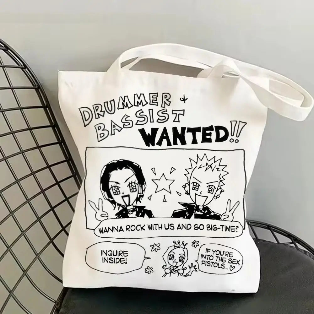 sac main blanc dessins humoristiques messages modernes réutilisable toile 16x40cm