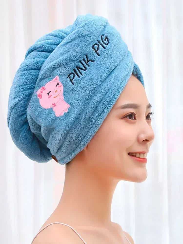 serviette cheveux microfibre absorbante rapide animaux mignons brodés couleurs variées douces pratique