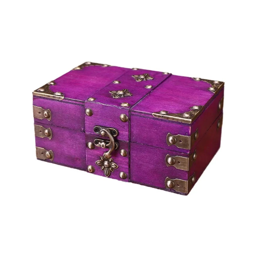boîte bijoux vintage bois violet marron coffret rangement velours cadenas rustique