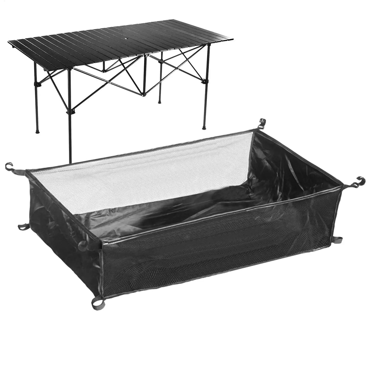 sac rangement tissu mesh gris camping table pliante organisation extérieure nylon pliable vert fixations