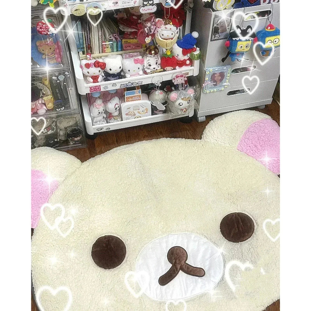 tapis doux nounours mignon beige rose chambre adulte enfant lavable flocage décoration intérieure