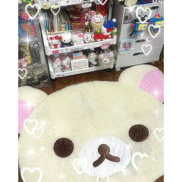 tapis doux nounours mignon beige rose chambre adulte enfant lavable flocage décoration intérieure