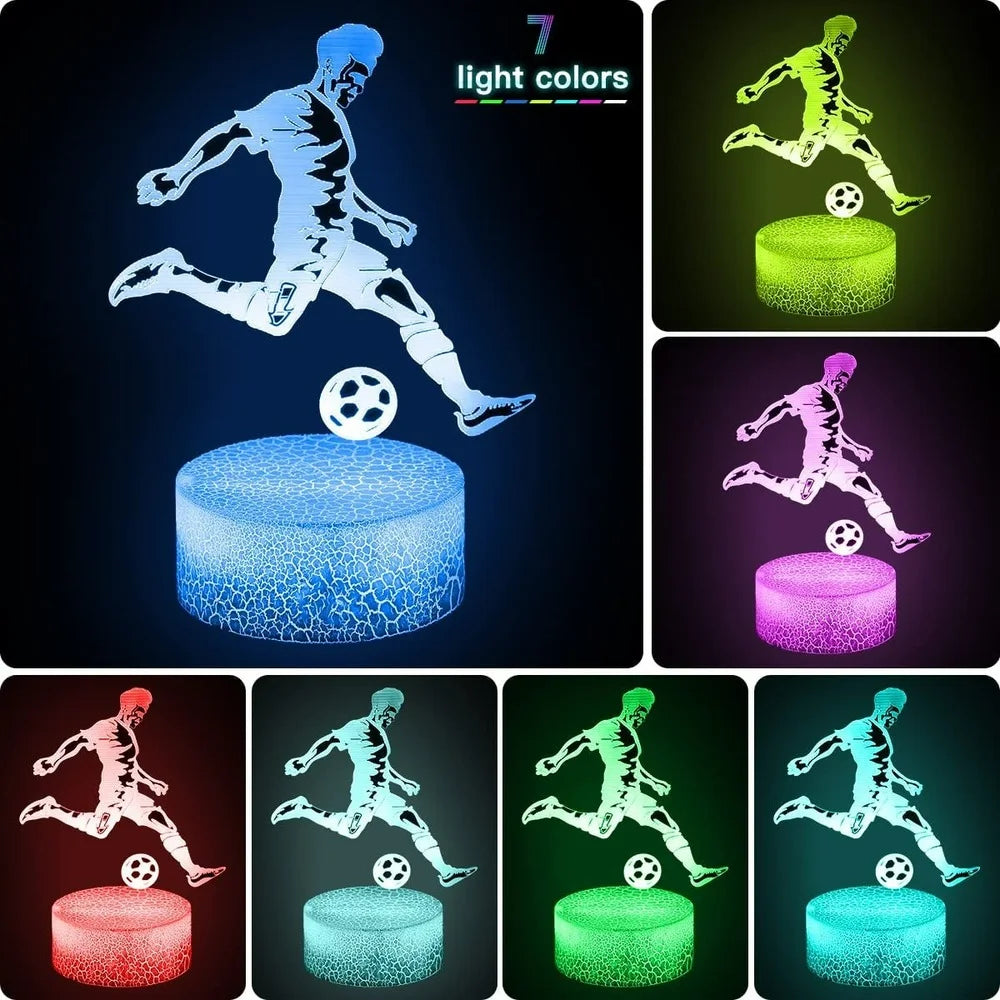 lampe 3d illusion football silhouettes bleu blanc télécommande recharge usb
