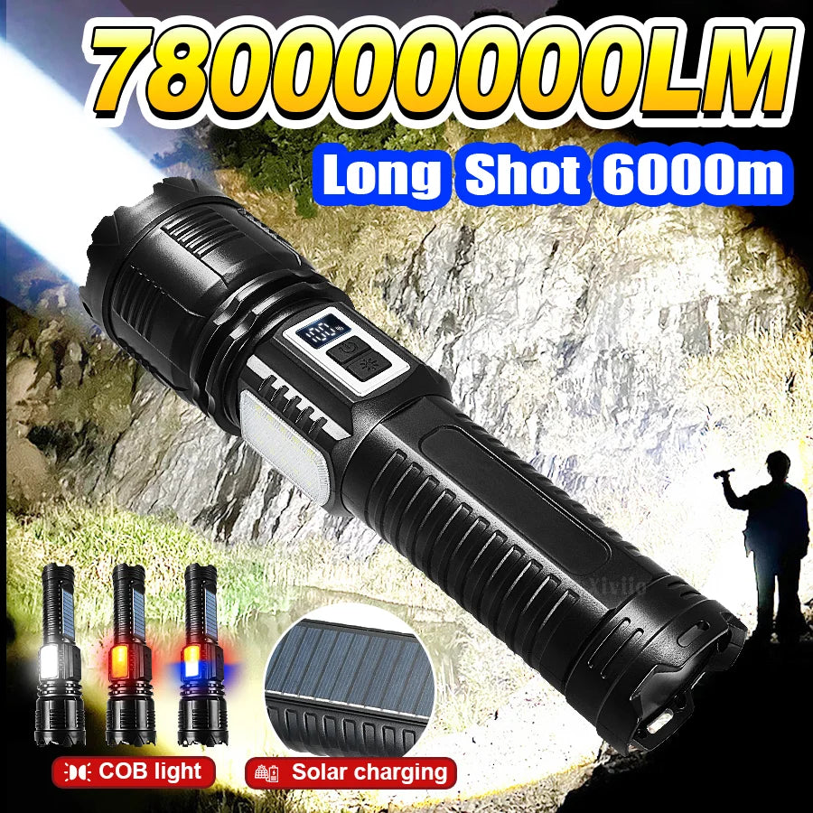 lampe torche rechargeable solaire laser 30w résistante hiking camping pêche