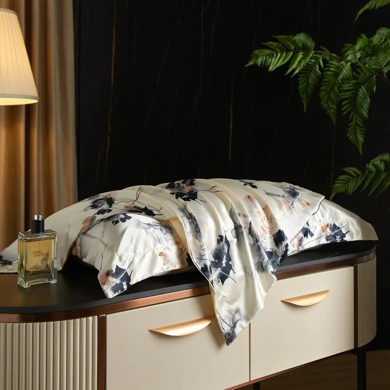drap lit vert clair blanc motif feuilles bambou coton doux coton naturel
