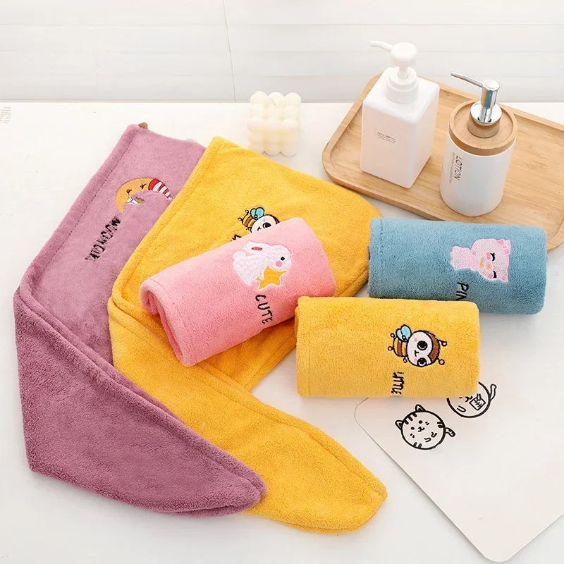 serviette cheveux microfibre absorbante rapide animaux mignons brodés couleurs variées douces pratique