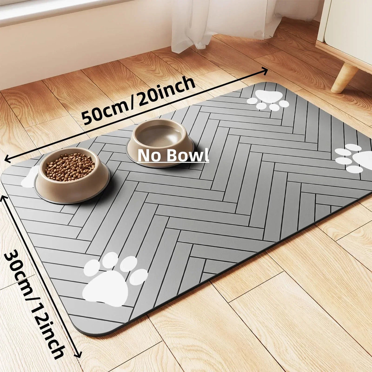 tapis absorbant animaux compagnie imperméable antidérapant gris blanc rayures empreintes pattes moderne clips