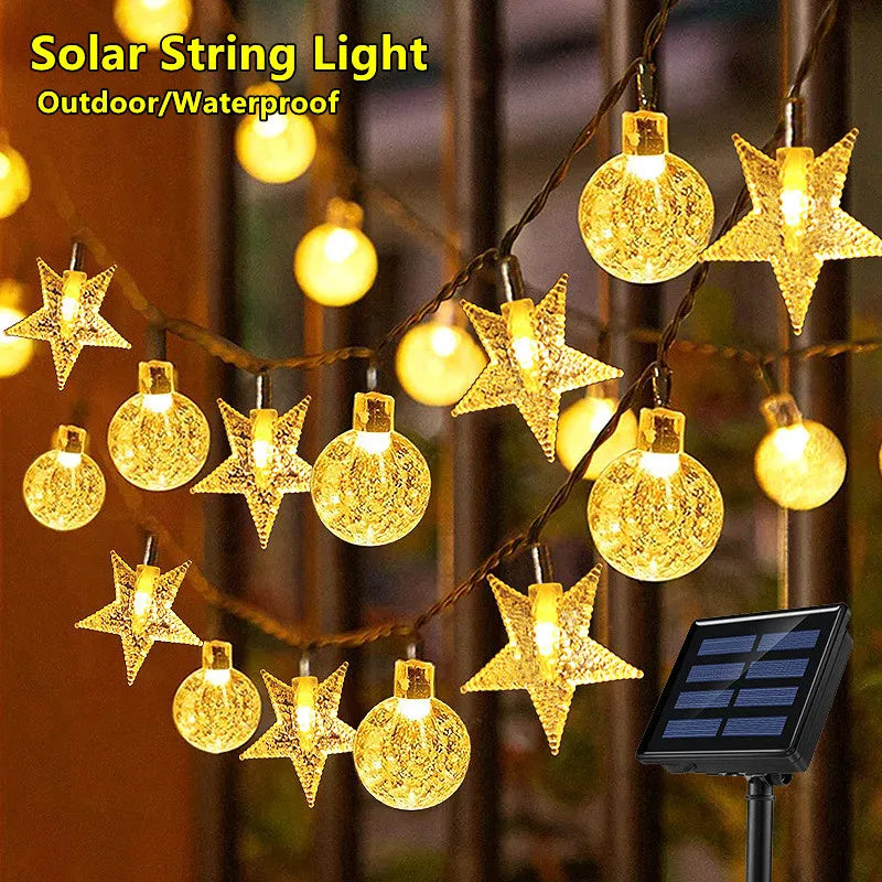 décoration extérieure solaire guirlande lumineuse étoiles cristal halloween noël moderne blanc doré