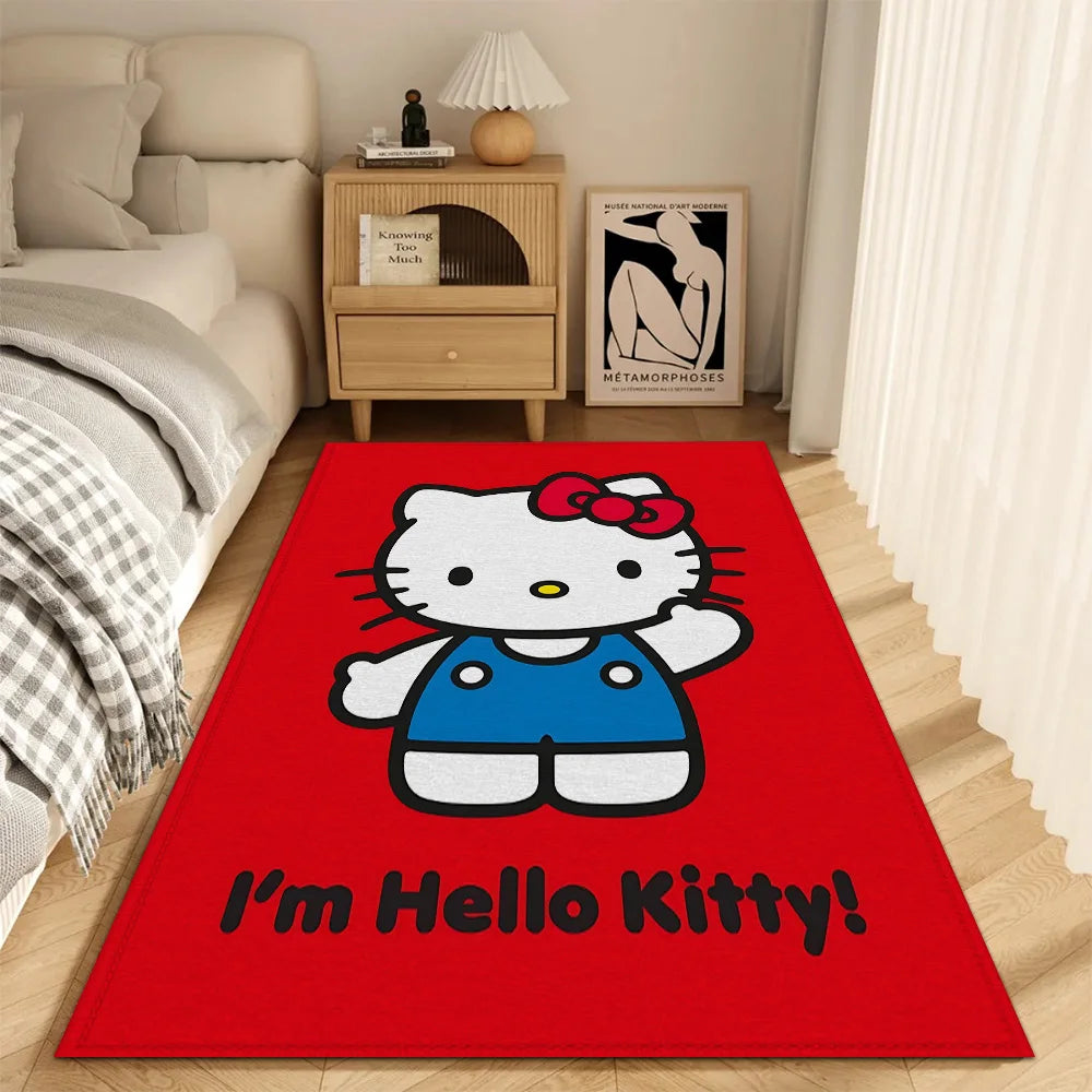 tapis sol enfantin hello kitty motif coeur chambre moderne rouge bleu rose suede