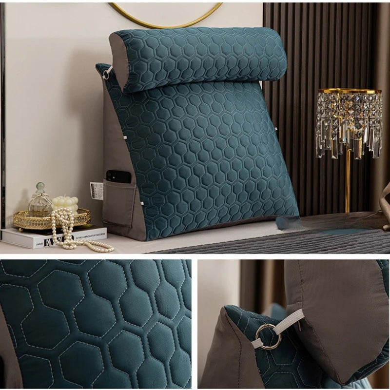 oreiller inclinable moderne hexagones bleu gris support lombaire breathable coton brodé amovible lavable adultère
