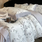 ensemble literie fleurs gris blanc housse couette drap taies oreiller lyocell eucalyptus doux