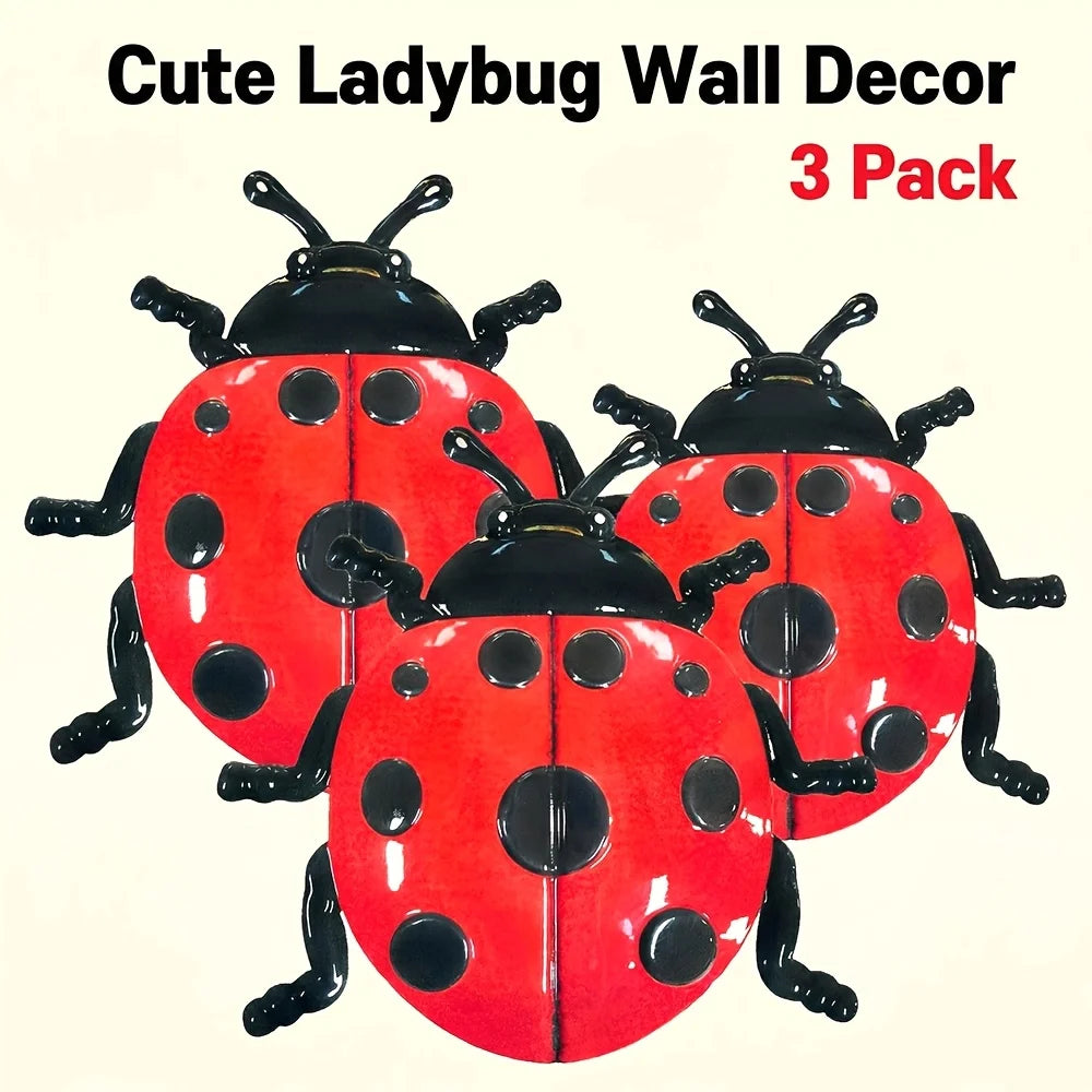 décoration murale coccinelle rouge points noirs métal brillant simple rustique lot trois pièces