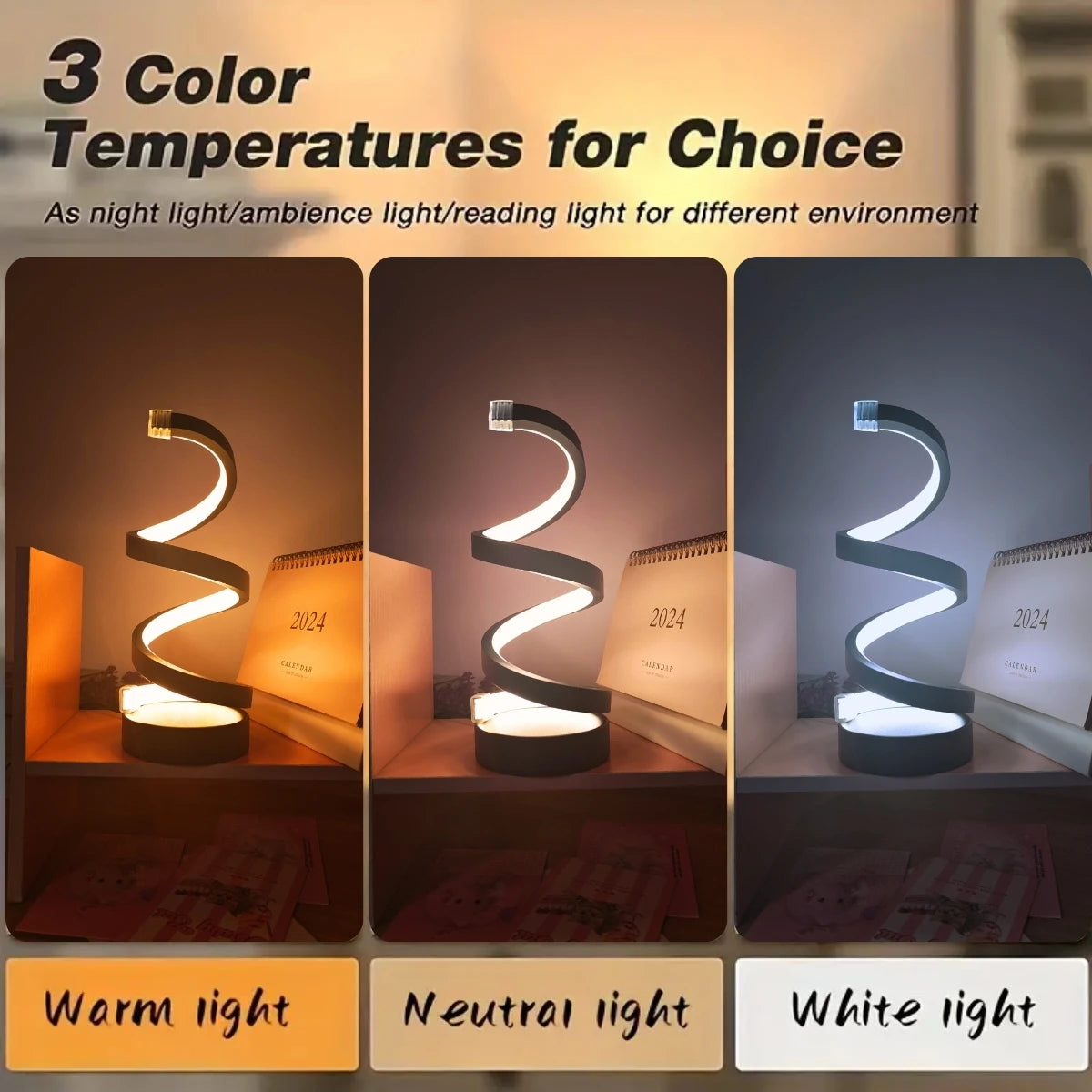 lampe table spirale moderne noire veilleuse dessin animé câble usb certifiée rohs fcc