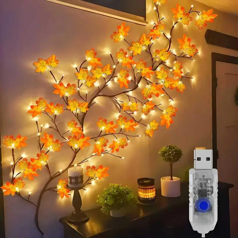 décoration murale guirlande lumineuse feuilles érable fleurs branches flexibles led