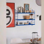 étagère murale bleue métal horizontale barreaux horizontaux minimaliste horloge vase panier pot thé(calendar,sac