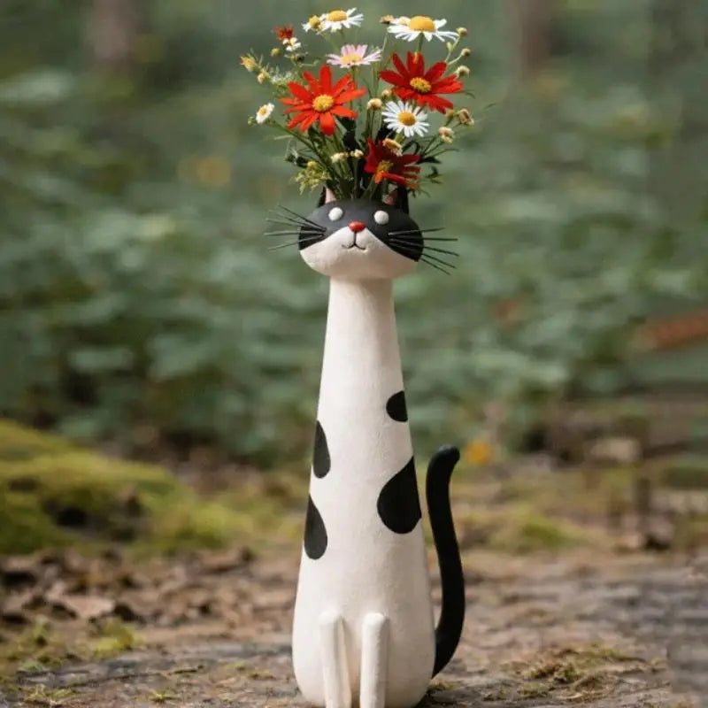 vase résine noir blanc chats motifs moderne décoration intérieure fleurs artificielles salon