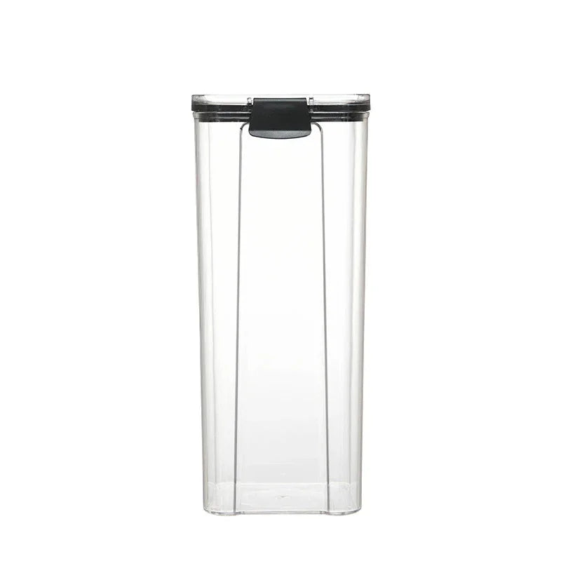 boîtes rangement alimentaire transparentes poignées noires multiple tailles réutilisables modernes pratiques épices pâtes graines