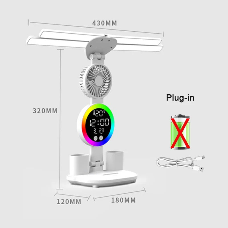 lampe rechargeable led moderne horloge ventilateur blanc multifonctionnelle tasses stylos rubik cube figurine chien