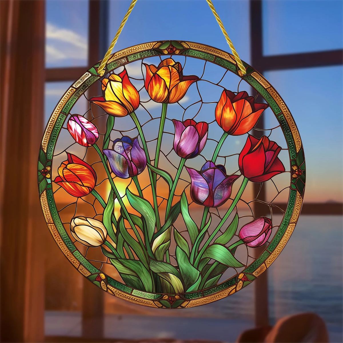 vitrail tiffany tulipes multicolore mural acrylique opaque décoration chambre anniversaire