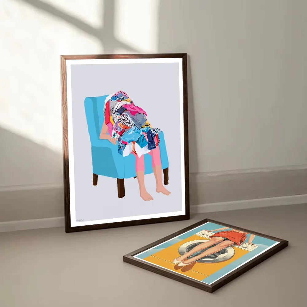 affiche artistique moderne cadre murale décoration salon appartement abstrait bleu rose gris