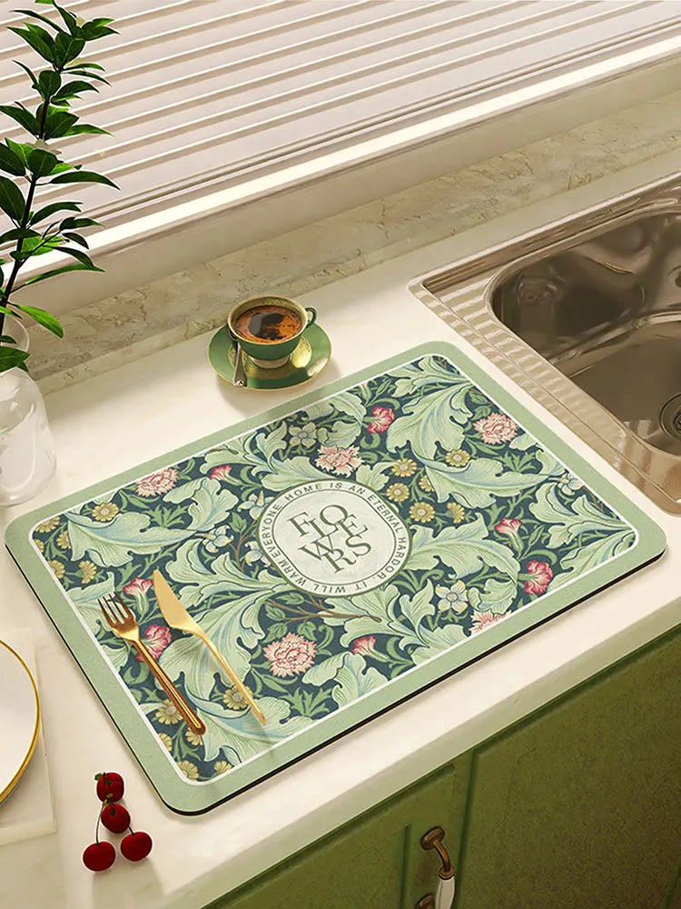 tapis cuisine absorbant motif floral fleurs rectangle décoratif évier plan travail