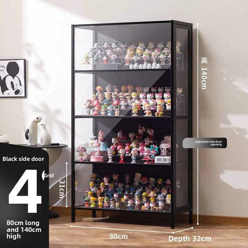 présentoir rangement étagère vitrée moderne noir transparent compartiments 120L capacité