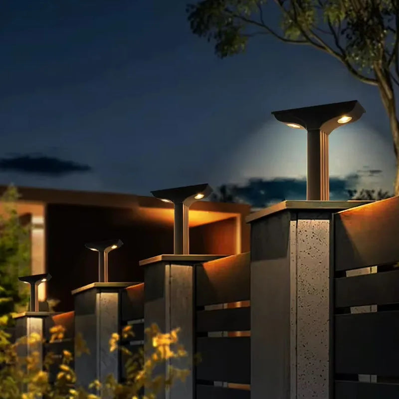 Lampe solaire ip65 gris métallisé minimaliste deux niveaux luminosité adaptable jardin patioextérieur led