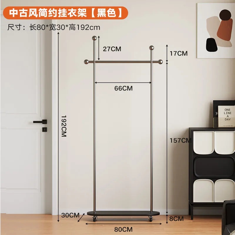porte manteau moderne acier inoxydable gris roulettes vintage fonctionnel entrée chambre coucher