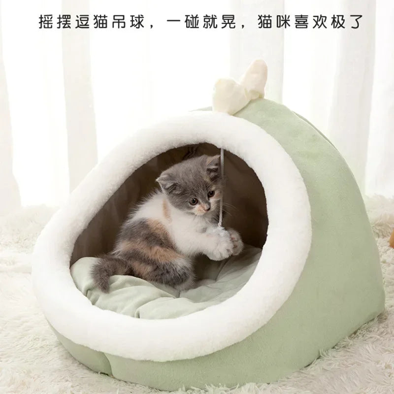 lit chat doux moelleux gris beige orange vert confortable tapis coton respirant