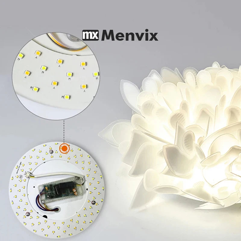 lampe suspension moderne blanc feuilles organique plaque led câbles télécommande