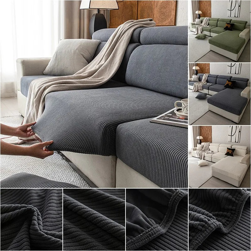 housse canapé moderne rayées vert olive gris beige clair anti poussière lavable adaptable